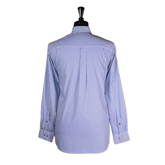 Mens Shirt Button Up Blue White Striped Silky Dress Casual Beach Handmade Large - Picture 2 of 7